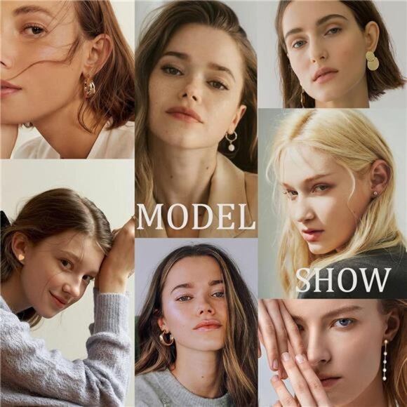 42 Pairs Gold Hoop Earrings Set for Women, Fashion Chunky Pearl Earrings - Picture 5 of 6